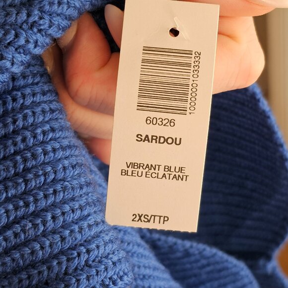 Wilfred Aritzia NWT Sardou Vibrant Blue Scalloped Scoop Cropped Sweater Sz XXS - Picture 8 of 9